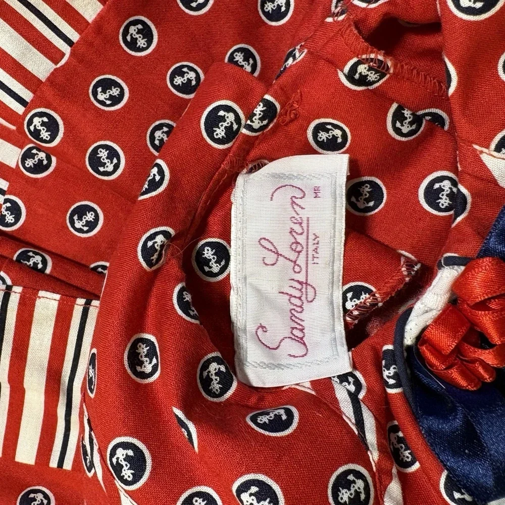 Girls Red Polka Dot Cotton Dress with Navy Bow